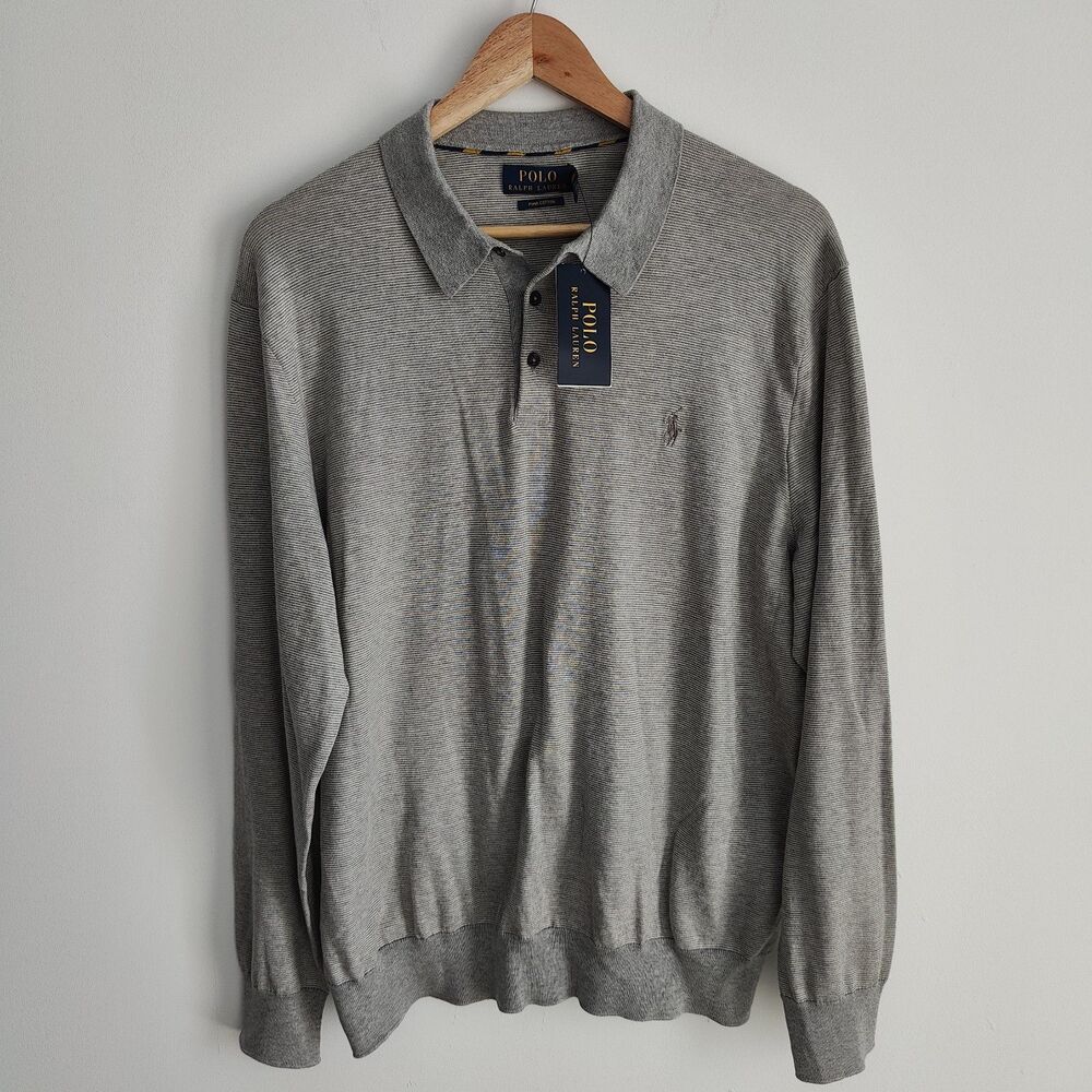 Polo Ralph Lauren Pima Cotton Crewneck Polo Long Sleeve Size XXL Gray New $110